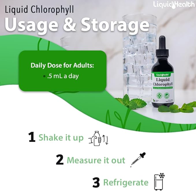 LIQUIDHEALTH Liquid Chlorophyll Drops - Internal Deodorizer, Liver Detox, Immune Support, Promote Collagen for Hair & Skin, Stop Bad Breath, Reduce Appetite - Made in The USA, Vegan, Non-GMO (2 oz)