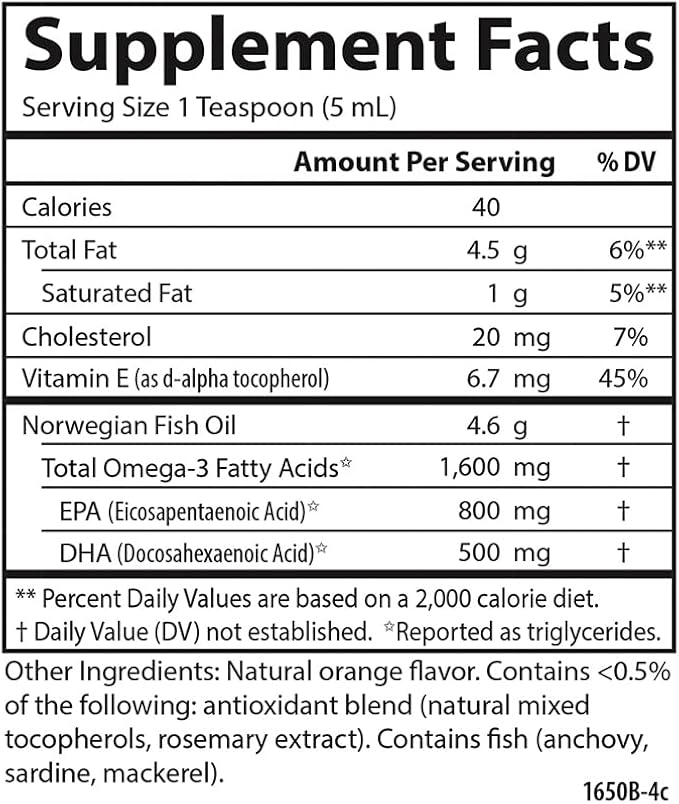 Carlson - The Very Finest Fish Oil, 1600 mg Omega-3s, Liquid Fish Oil Supplement, Norwegian Fish Oil, Wild-Caught, Sustainably Sourced Fish Oil Liquid, Orange, 6.7 Fl Oz