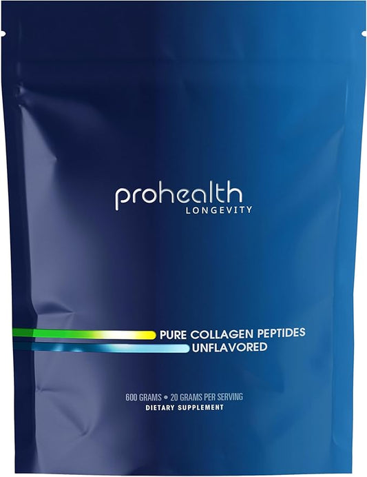 ProHealth Pure Collagen Peptides Powder, 600 Grams | Supports Hair, Nail, Skin, Bone, Joint Health, and Longevity | Grass-Fed, Pasture-Raised | Zero Sugar, Unflavored | Third-Party Tested