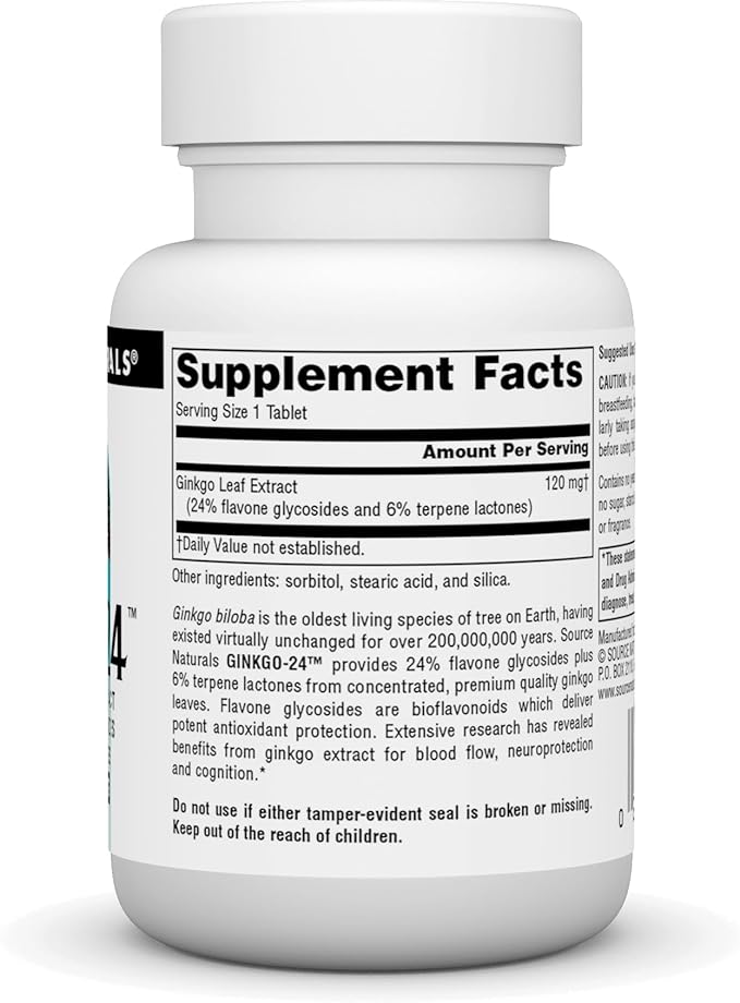 Source Naturals Ginkgo-24 - Ginkgo Biloba Extract 120 mg Supports Mental Acuity - 60 Tablets