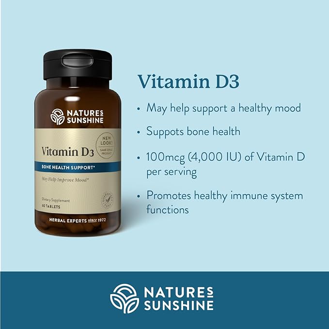 Nature's Sunshine Vitamin D3, 180 Tablets | Supports Bone Health, Contributes to Overall Health, and May Improve Mood