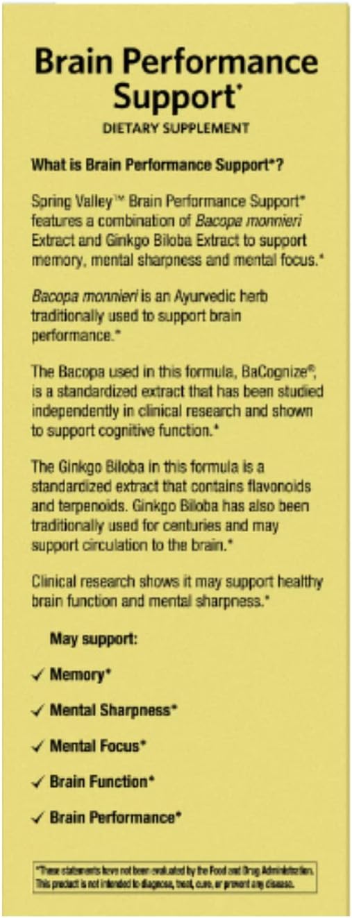 Spring Valley Brain Performance Support, 60 Count + STS Sticker.