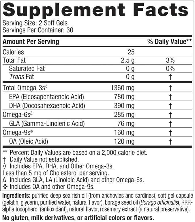 Nordic Naturals Complete Omega Xtra, Lemon - 60 Soft Gels - 1360 mg Omega-3 + 76 mg GLA - Healthy Skin - Cognition - Non-GMO - 30 Servings