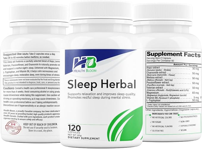 Sleep Herbal | 120 Capsules | Health Bloom | Vitamins and Minerals Supplements |