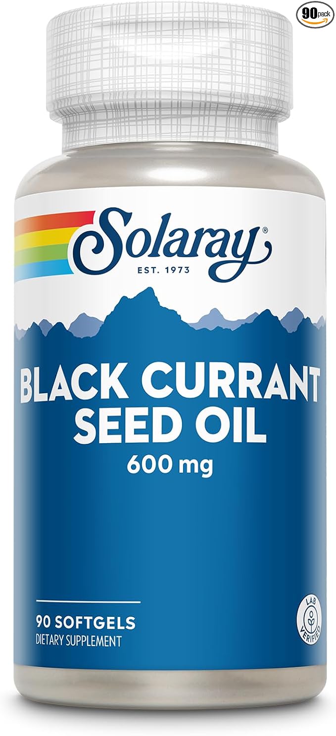 SOLARAY Black Currant Seed Oil 600 mg - Supplying Antioxidants, Gamma Linolenic Acid (GLA), Alpha Linolenic (ALA) and Linoleic Acid (LA) - Skin Health Support - 60-Day Guarantee, 90 Serv, 90 Softgels