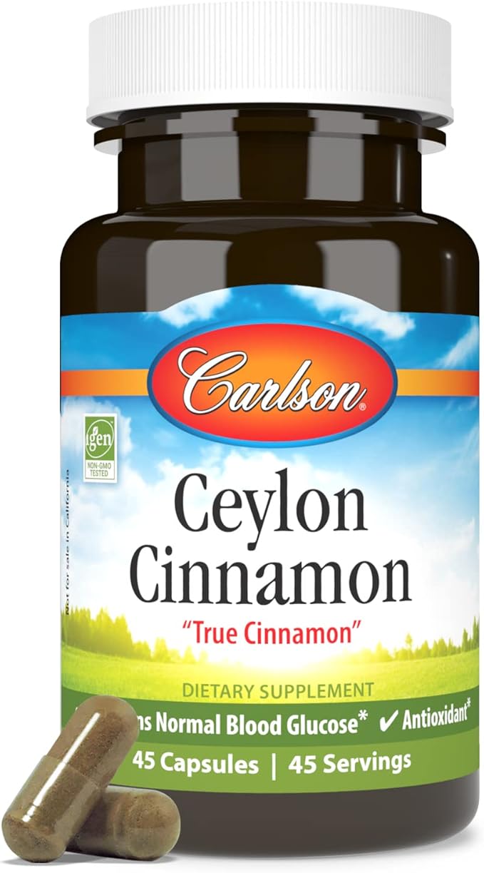 Carlson - Ceylon Cinnamon, Cinnamon Supplements, 500 mg, Cinnamon Extract Pills, Ceylon Cinnamon Capsules, 45 Capsules