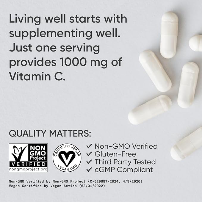 Sports Research Vitamin C 1000mg - Non-GMO Project Verified Ascorbic Acid Vitamin C Supplement for Immune Support & Antioxidant Protection | Vegan Friendly, 8 Month Supply (240 Count)