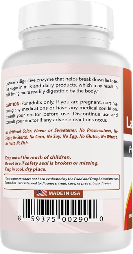 Best Naturals Fast Acting Lactase Enzyme Tablet, 3000 Fcc Alu, 180 Count (859375002900)