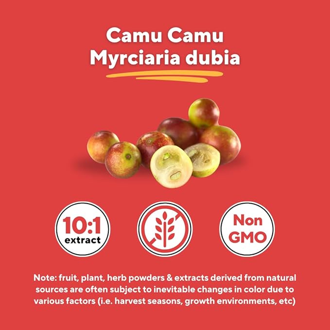 Organic Camu Camu Extract 20% Vitamin C Capsules - Immune, Collagen, Metabolism Support - 120 Veggie Capsules - Non GMO, Gluten Free, Vegan Supplement