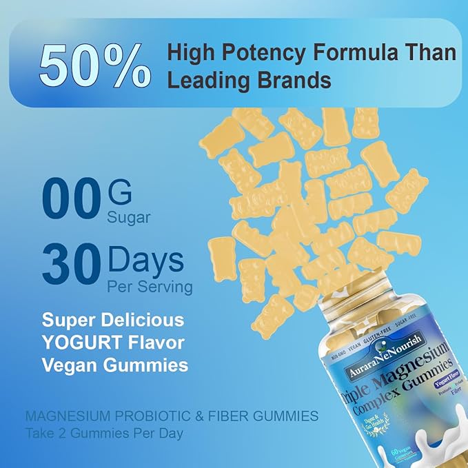2 Packs Sugar Free Magnesium Gummies Plus Probiotic & Fiber, Magnesium Glycinate 400 mg丨L-Threonate丨Taurate, Chewable Calm Magnesium Gummies w. VIT D3 K2 B6 for Sleep* Brain, Digestion, Gut Health