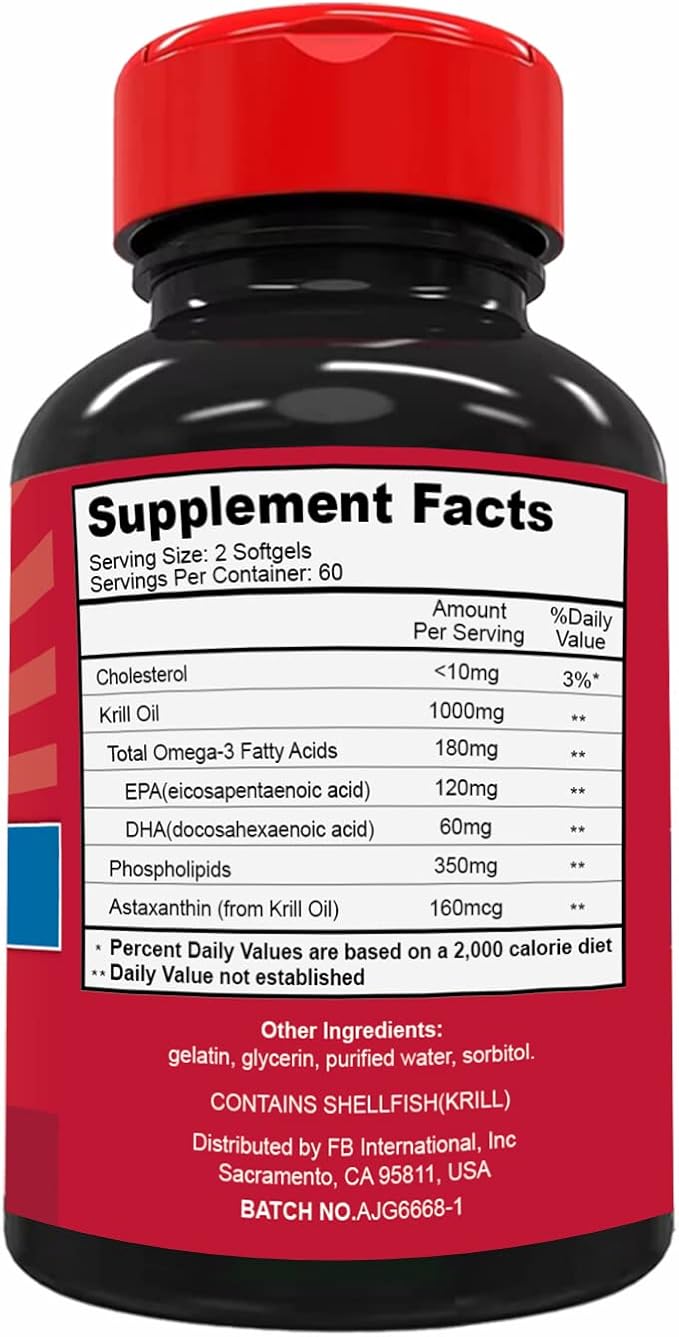 Antarctic Krill Oil 1000mg, Omega 3 Supplement,EPA, DHA, Phospholipids and Astaxanthin- 120 Softgels