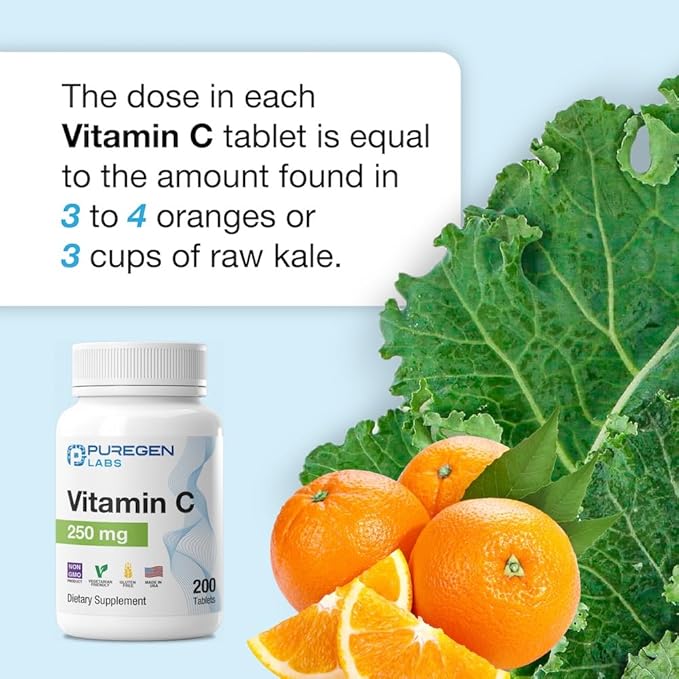Puregen Labs Vitamin C 250 MG -Total 400 Tablets Supports a Healthy Immune System & Antioxidant Protection | Non-GMO | Gluten Free | Made in USA - 2 Pack
