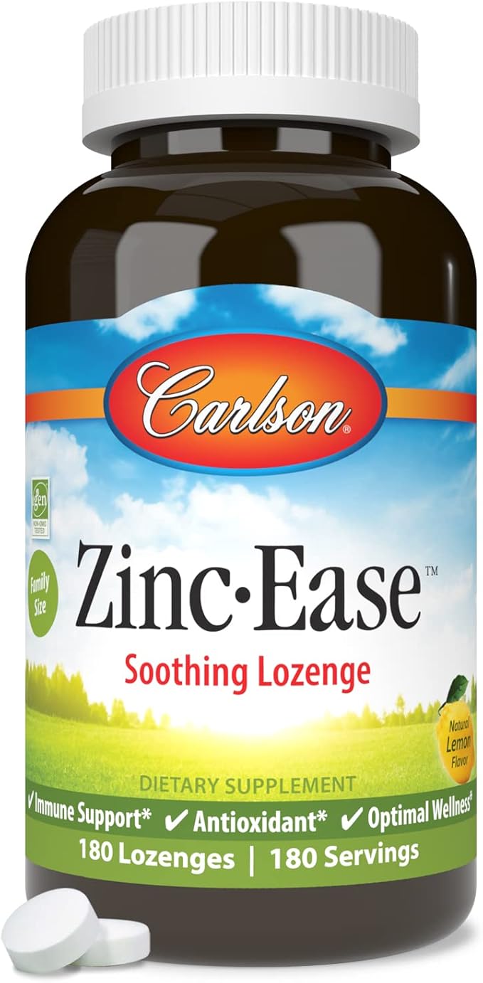 Carlson - Zinc-Ease, Soothing Lozenge, Health Support & Optimal Wellness, Lemon, 180 Lozenges