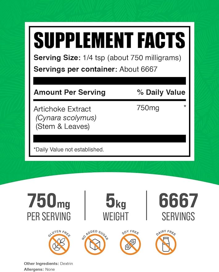 BulkSupplements.com Artichoke Extract Powder - Herbal Supplement, Artichoke Supplement - Vegan & Gluten Free, 750mg per Serving, 5kg (11 lbs) (Pack of 5)