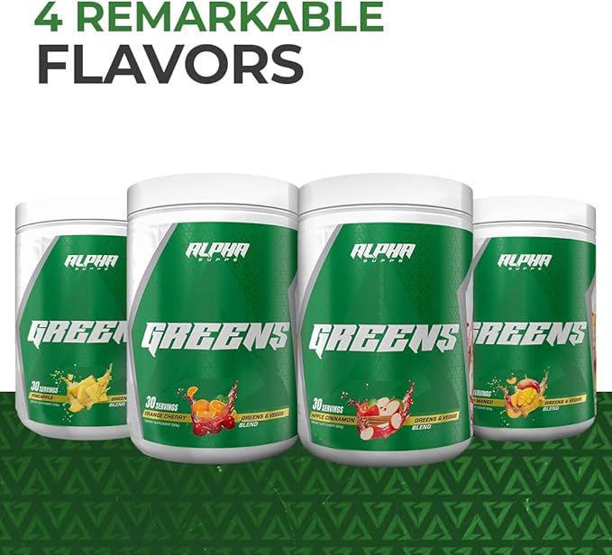Alpha Greens Supplement | Fruit & Vegetable Superfood Powder | Over 40 Natural Plant Based Ingredients | Prebiotic & Probiotic Digestive Support Blend - 30 Servings (Apple Cinnamon)