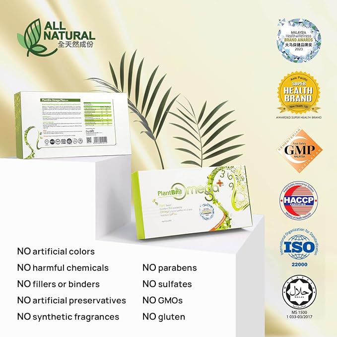 Omega Plus 2.0 - Vegan Omega 3-6-9 | 30s x 10g | Supports General Wellness & Circulation | Burpless, No Fishy Smell | Plant-Based | Easy to Digest | Vegan DHA, EPA, CoQ10