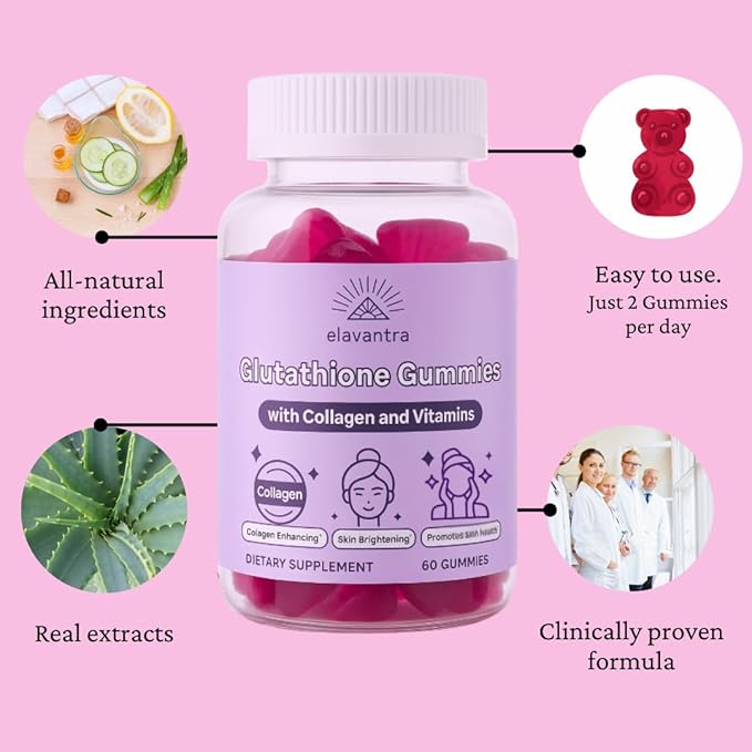 Glutathione Gummies with Collagen | 1000mg Glutathione with Vitamin C & Vitamin E | 30 Day Supplement | Skin Whitening Collagen Gummies | Liposomal Supplement