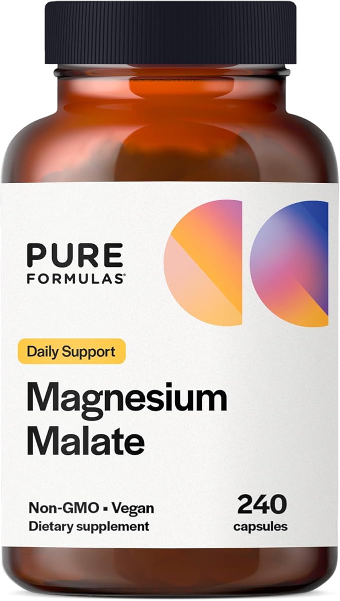 PureFormulas Magnesium Malate Capsules - Chelated Magnesium as Di-Magnesium Malate - Highly Bioavailable Form to Support Energy, Bone Health + Muscle Recovery, malato de magnesio 360 mg - 240 Capsules