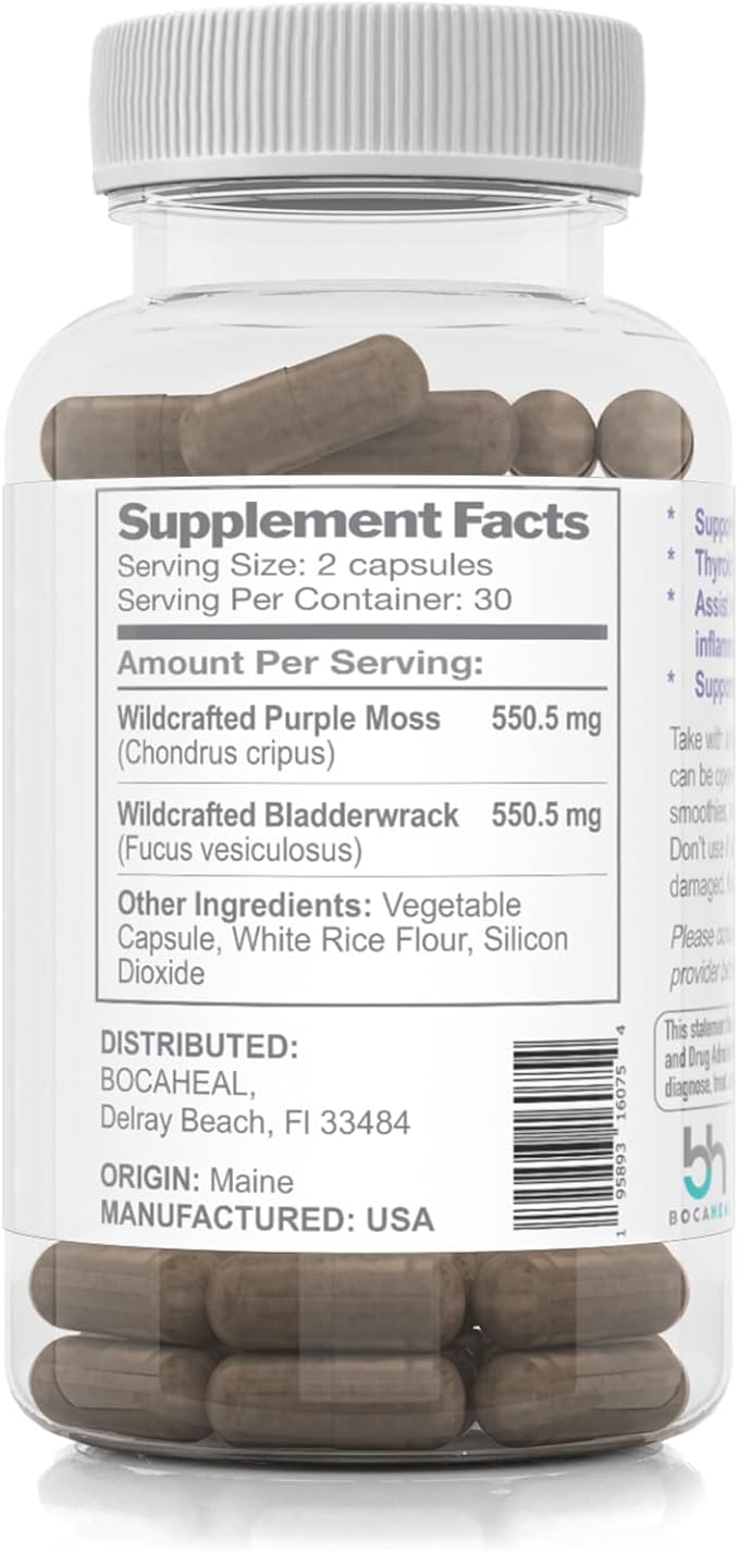 Purple Seamoss + Bladderwrack Seaweed Capsules - 2202mg Complete Nutrient Profile Dr. Sebi Inspired Wildcrafted & Wildharvested Made in The USA Rich in Minerals 60 ct