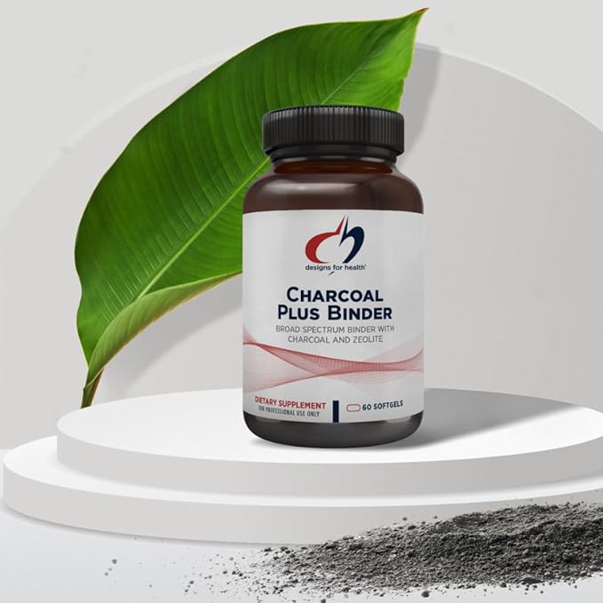 Designs for Health Charcoal Plus Binder - Zeolite Detox Process with Activated Charcoal, Organic Chlorella - Toxin Binder for Full Body, GI & Gut Detox Support (60 Softgels)
