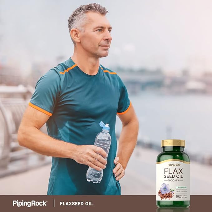 Piping Rock Flaxseed Oil 1000mg Softgel Capsules | 180 Count | Cold Pressed Supplement | Non-GMO, Gluten Free