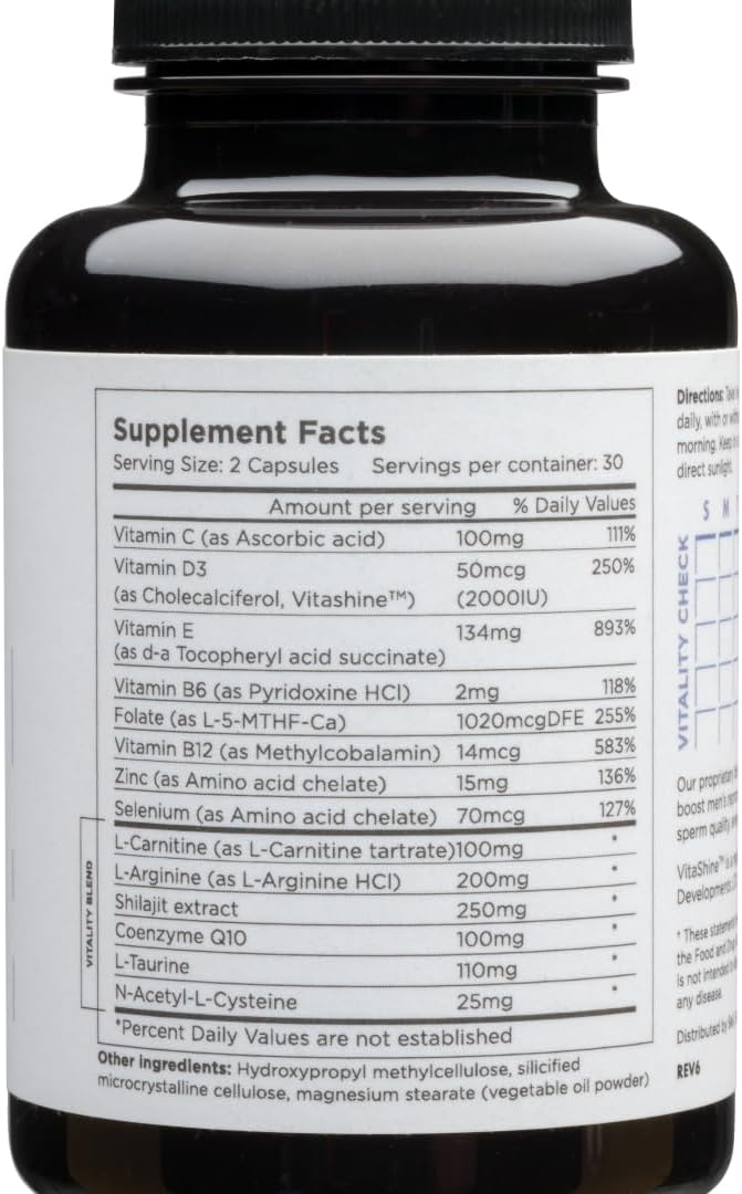 Beli Men Prenatal Multivitamin Preconception Fertility Support, Enhanced Sperm Health, Sperm Count & Motility, Testosterone, 60 Capsules with Vitamin E, B6, B12, Zinc, Folate & CoQ10, 30-Day Supply