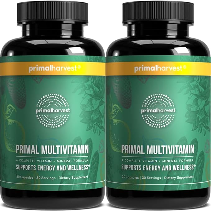 Primal Harvest 2 Pack, Multivitamin for Women and Men Vitamin A, Vitamin C, Vitamin D and E, Vitamin B12, B6, Biotin, Zinc Supplements, 60 Capsules