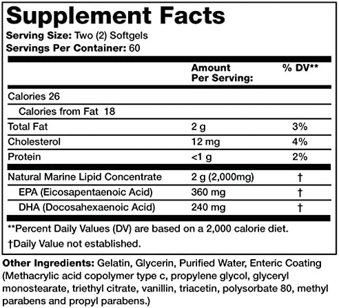 Olympian Labs Enteric Coated Omega 3 Fish Oils, 2000 mg per serving/ 60 servings, 120 Softgels