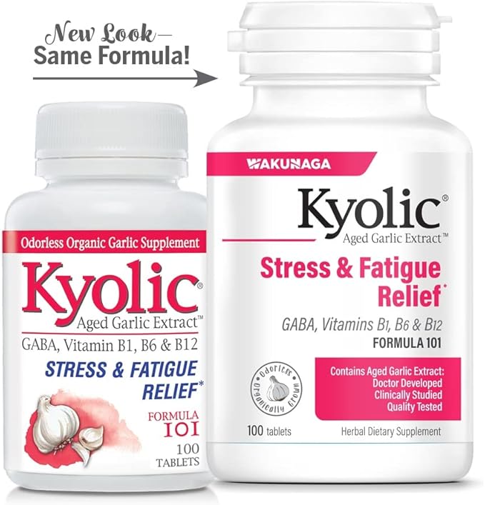 Kyolic Aged Garlic Extract Formula 101, Stress and Fatigue Relief, 100 Tablets (Packaging May Vary)