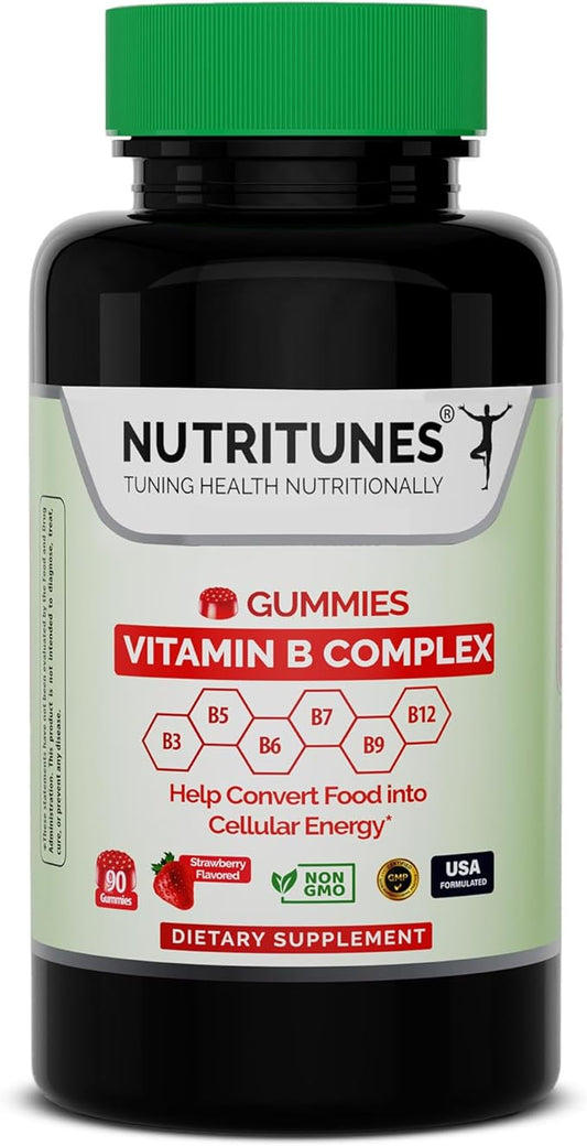 Vitamin B Complex Gummies (90 Count) - Vitamin Supplement for Energy Metabolism & Brain Health Support - Non-GMO & Allergen-Free - Strawberry Flavor - 90 Day Supply