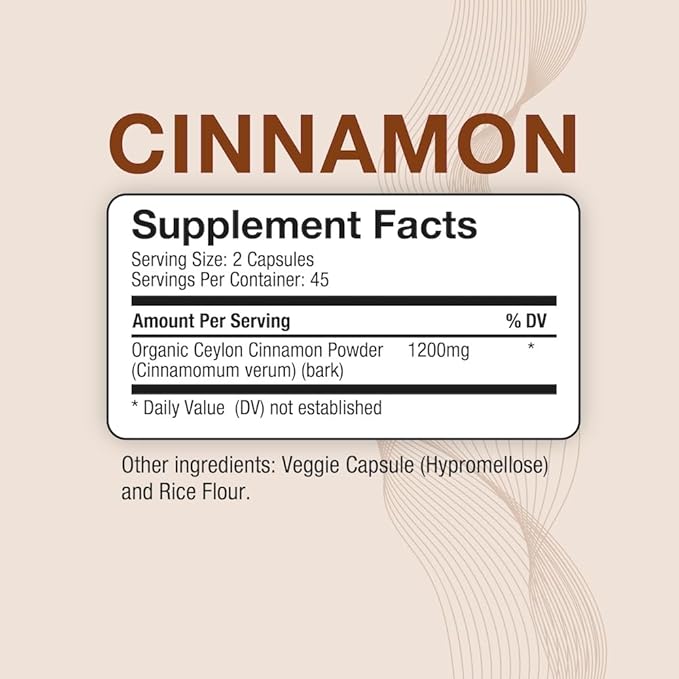 Puregen Labs Organic Cinnamon (Ceylon Cinnamon) 1,200mg Serving Total 180 Veggie Caps - No Harmful Additives | Non-GMO | Gluten-Free – Made in USA