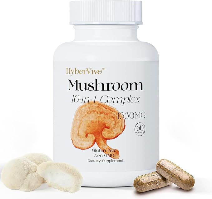 Mushrooms with Cordyceps, Lion's Mane, Shiitake Mushroom Complex for Energy, Immune Health, Brain Support & Overall Wellness | Non-GMO, Gluten-Free, 1300mg Per Serving, 60 Capsules