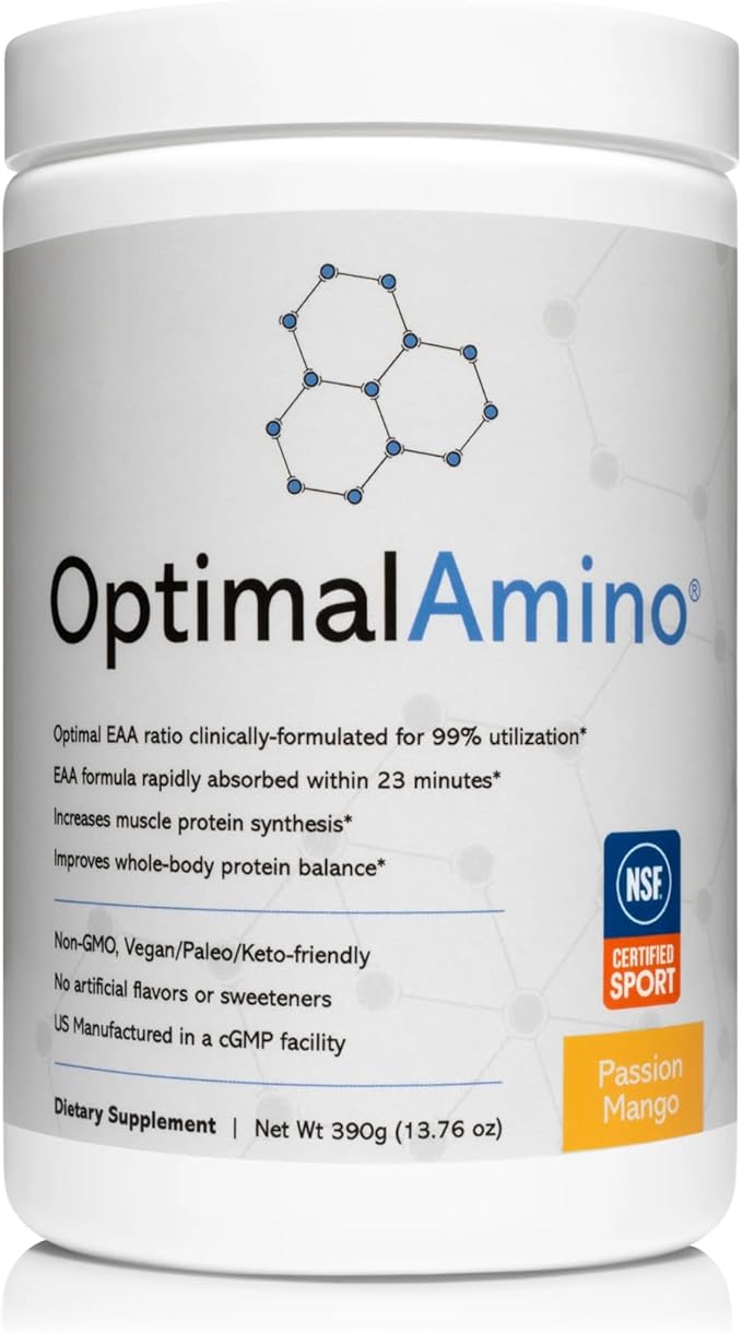 optimal amino Amino Acid Powder | 99% Utilized Essential Amino Acid (EAA) Supplement | Pre/Post Workout & Muscle Recovery | NSF for Sport Certified | Passion Mango Flavor