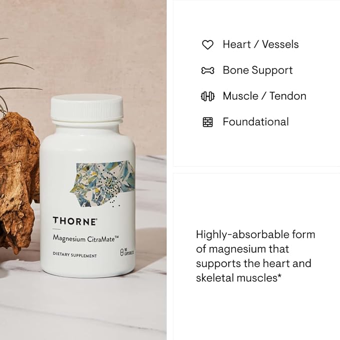 THORNE Magnesium CitraMate - Magnesium Supplement with Citrate-Malate - Support Heart, Skeletal Muscles, Cardiac, Lung Function, and Bone Density* - Gluten-Free, Dairy-Free, Soy-Free - 90 Capsules