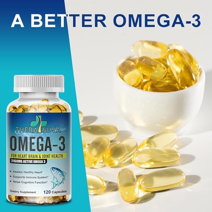 Triple Strength Omega-3 2160mg + EPA 1296mg + DHA 864mg + Natural Supplement for Healthy Heart/Brain Support, 120 Softgels, 60 Day Supply