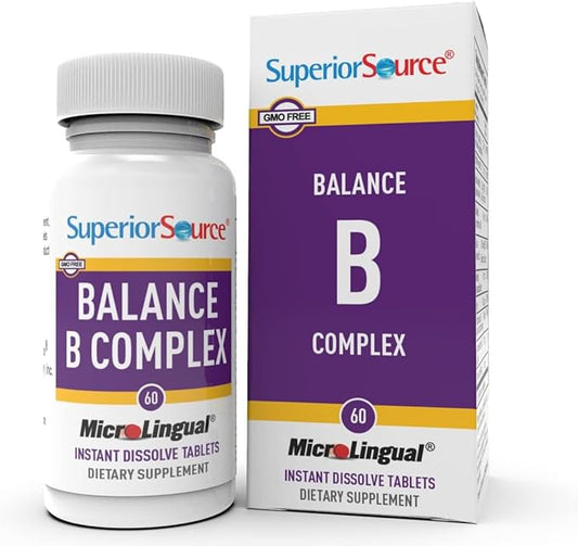 Superior Source Balance B Complex - Energy Support Supplement with Folic Acid & B Vitamins - Supports Heart & Muscle Health - B Vitamin Supplement Aids Immune Health - 60 Instant Dissolve Tablets