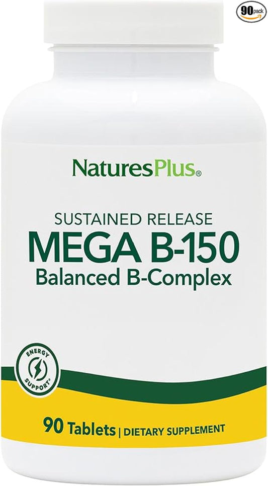 Natures Plus Mega B-150 Complex - 90 Sustained Release Vegetarian Tablets - Maximum Potency B Complex Vitamin Supplement -Gluten Free - 90 Servings
