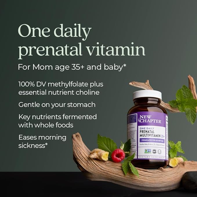 New Chapter Prenatal Vitamins, One Daily Prenatal Multivitamin Enhanced for Age 35+ with Methylfolate + Choline for Healthy Mom & Baby, Gluten Free & Non-GMO- 90 ct