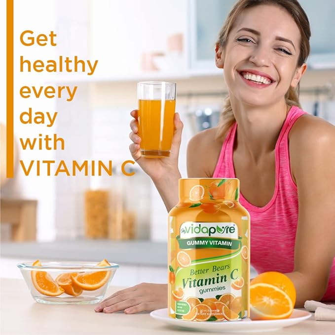 MYVIDAPURE Vitamin C Gummy Slices Natural Orange Flavor Non-GMO Vegan Friendly Gluten Free Gelatin Free (60 Gummies)