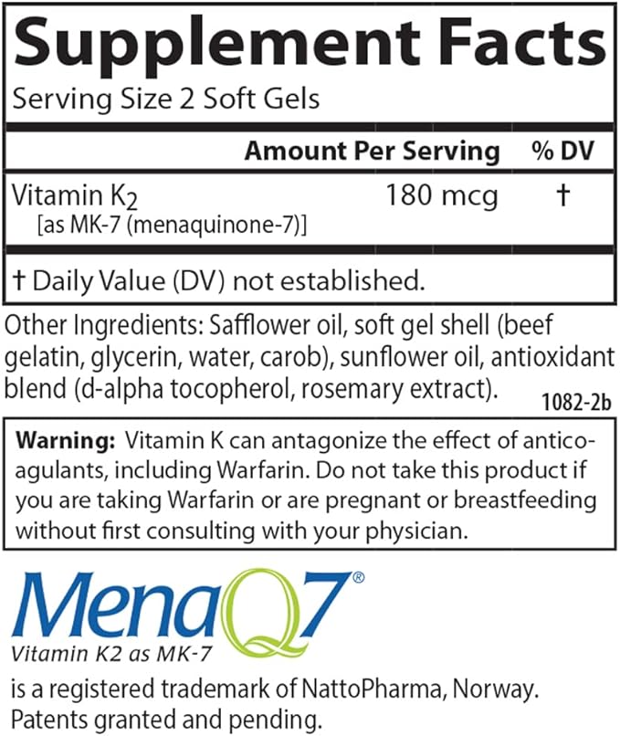 Carlson - Vitamin K2 MK-7 (Menaquinone), 180 mcg, Bone Support, Calcium Bioavailability, K2 Vitamin, Vitamin K-2, 90 Softgels