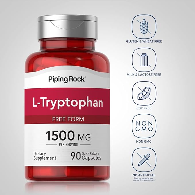 Piping Rock L-Tryptophan 1500 mg | 90 Capsules | Free Form | Non-GMO, Gluten Free Supplement