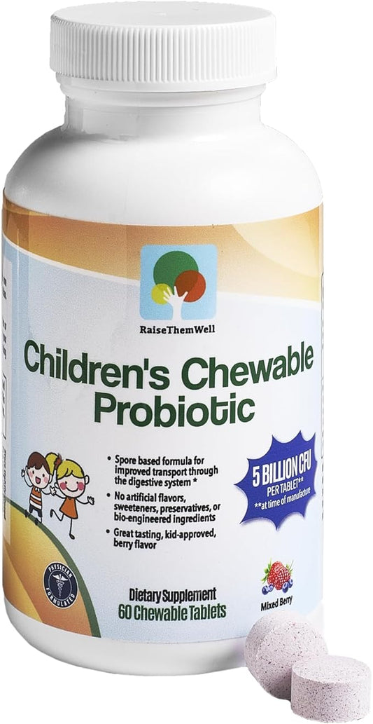 Children’s Probiotic, Chewable Gut Health Tablets for Kids, Supports Digestion, Immunity & Nutrient Absorption, No Artificial Additives, Mixed Berry, 60 Servings