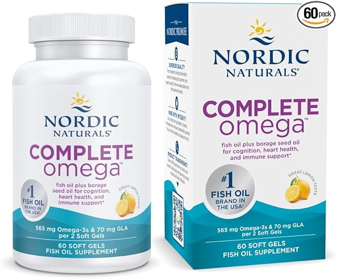 Nordic Naturals Complete Omega, Lemon Flavor - 60 Soft Gels - 565 mg Omega-3 - EPA & DHA with Added GLA - Healthy Skin, Cognition, Positive Mood - Non-GMO - 30 Servings