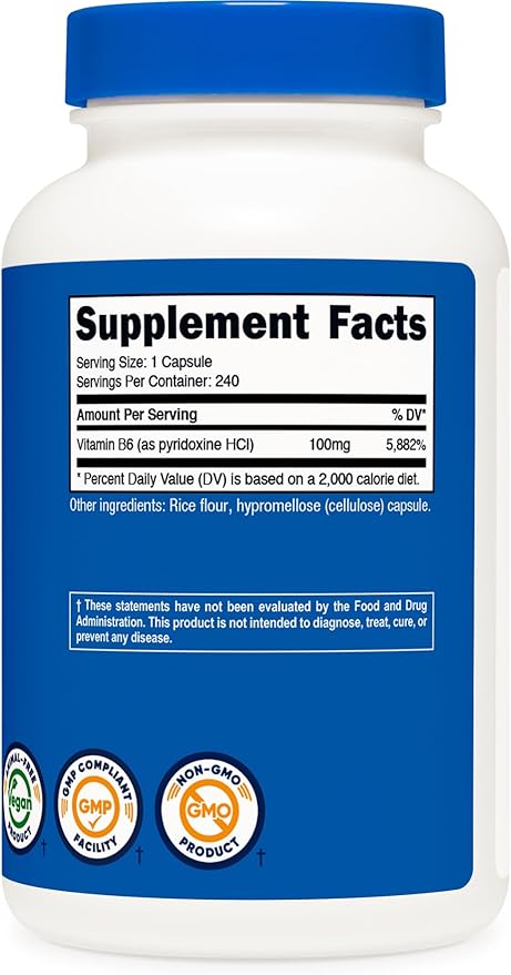Nutricost Vitamin B6 (Pyridoxine HCl) 100mg, 240 Capsules