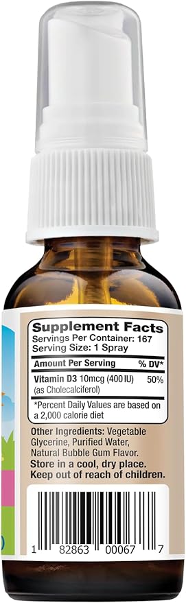 Kids Vitamin D3 400 IU Spray Bubble Gum Flavor-1oz- Naturally High Absorption Rate Supports Bone Boosts Immune System Vitamin Supplement