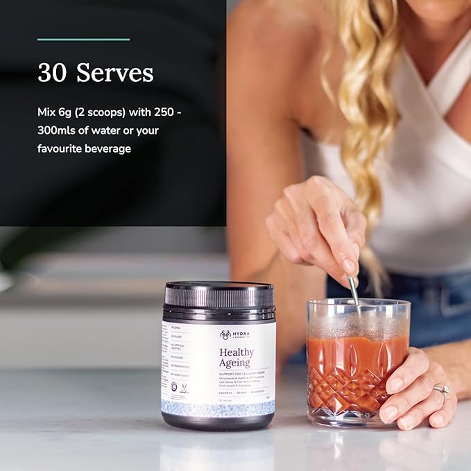 Healthy Ageing Supplement Powder, Anti-Ageing Effects, Contains Quercetin, Resveratrol and Nrf2 Activators, Antioxidants Rich Nutrient-Dense, Non-GMO, Vegan (180 Grams (30 Servings)