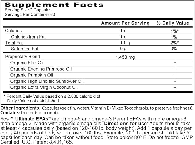 Fish Oil Omega 3 Supplements Alternative-YES Omega 3 & 6 Fatty Acid - Burpless, Plant Based - DHA, EPA, SDA - Cholesterol, Heart, Skin, Energy, Eyes, Immunity Support by YES (120 gelcaps)