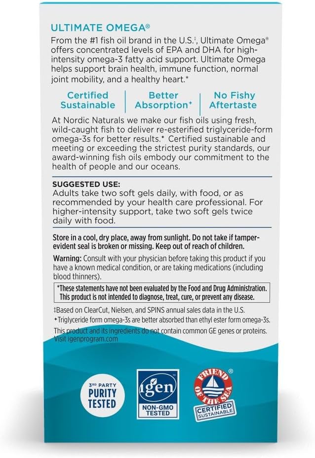 Nordic Naturals Ultimate Omega, Lemon Flavor - 210 Soft Gels - 1280 mg Omega-3 - High-Potency Fish Oil with EPA & DHA - Promotes Brain & Heart Health - Non-GMO - 105 Servings