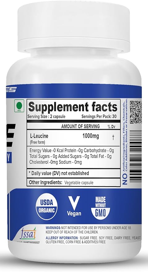 L-Leucine 1000mg Capsules | Promotes Lean Muscle Mass, Muscle Building & Strengthening (60 Capsules)