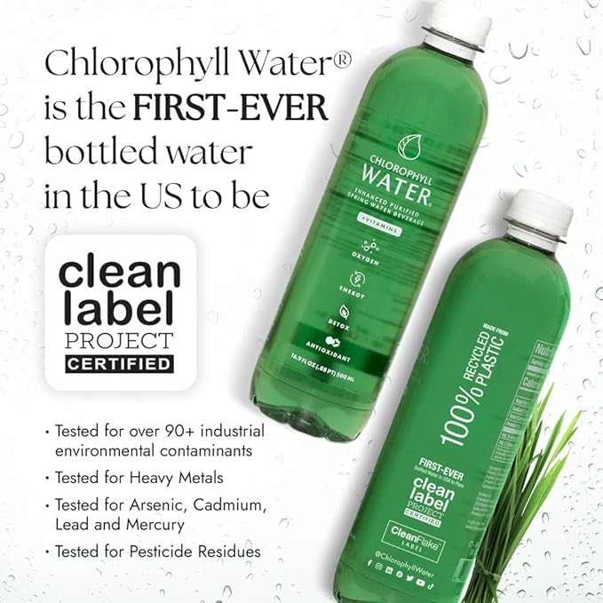 Chlorophyll Water Plant Based Vitamin Water w/Chlorophyll Liquid | Antioxidants, Detox Water, Immune Support, Energy Boost | Liquid Chlorophyll, Mineral Water, Vitamins A,B,C,D | Zero Calories 6pk